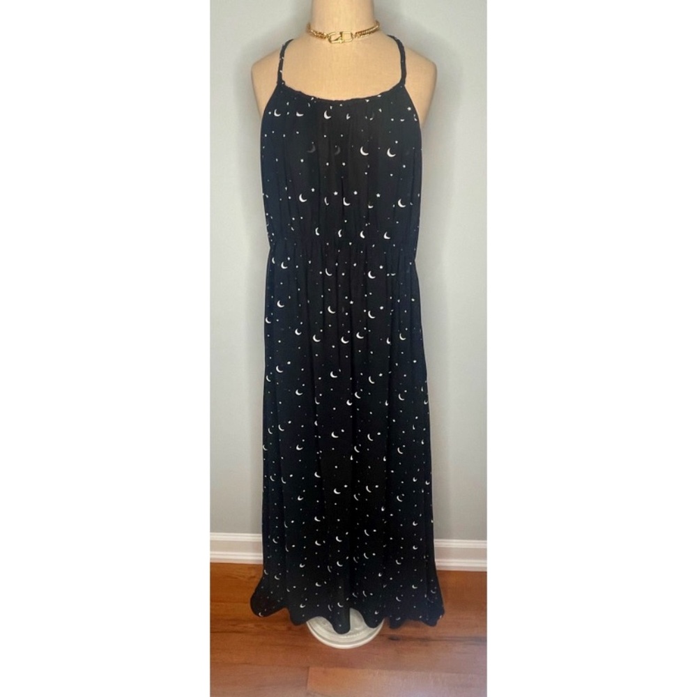 Wildfox Black Maxi Dress with White Crescent Moon Pattern